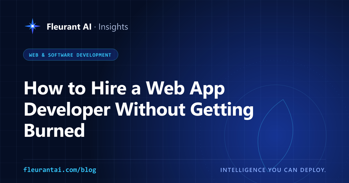 Cover image for an article about how to hire a web app developer, covering hiring models, costs, contracts and code ownership